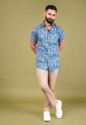 Sanganer Export Men Printed Casual Blue Shirt