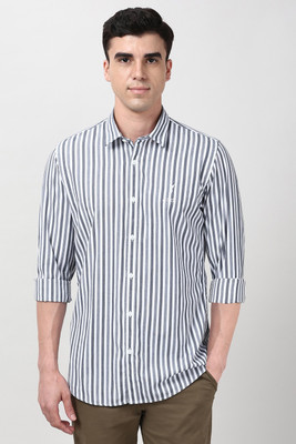 PETER ENGLAND Men Striped Casual White Shirt