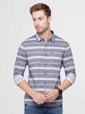 WROGN Men Striped Casual Blue Shirt