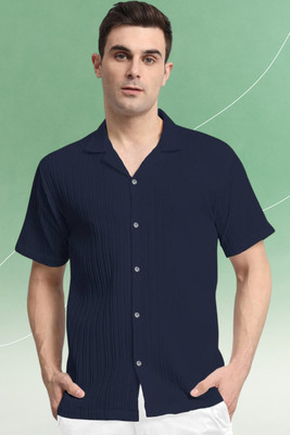 A Dearise Trend Men Self Design Casual Dark Blue Shirt