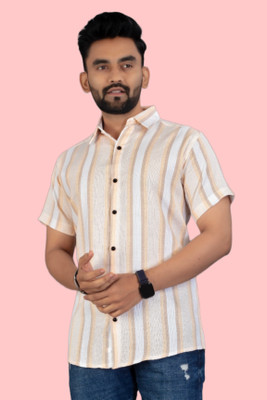 Manav Creation Men Striped Formal Orange Shirt