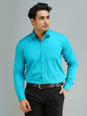 youth first Men Solid Formal Blue Shirt