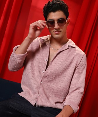 CAMPUS SUTRA Men Self Design Casual Pink Shirt