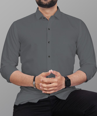 Lonexo Men Solid Formal Grey Shirt