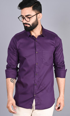 FUBAR Men Solid Casual Purple Shirt