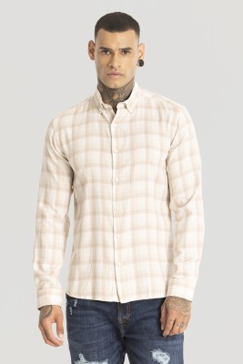 Snitch Men Checkered Casual Pink Shirt