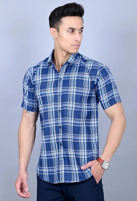 BlackLilly Men Checkered Casual Blue Shirt