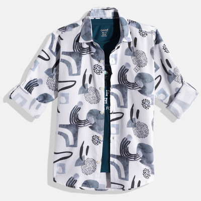 CAVIO Boys Printed Casual Blue Shirt