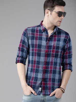 Roadster Men Checkered Casual Blue Shirt