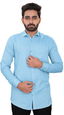 RegalTreasure Men Solid Casual Light Blue Shirt