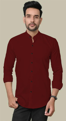snkv trend Men Solid Casual Maroon Shirt