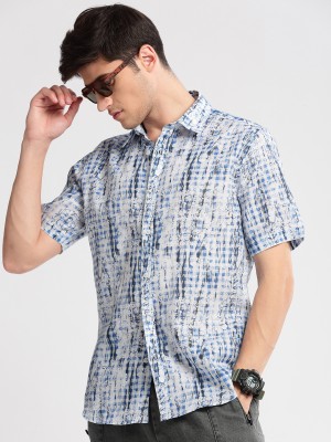 Showoff Men Printed Casual Light Blue, White, Black Shirt