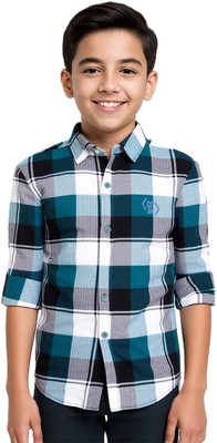 CAVIO Boys Checkered Casual Green Shirt