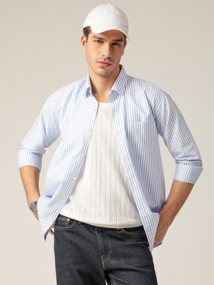 DENNISON Men Striped Formal Blue Shirt