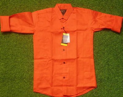 EMTY FASHION Men Solid Casual Orange Shirt