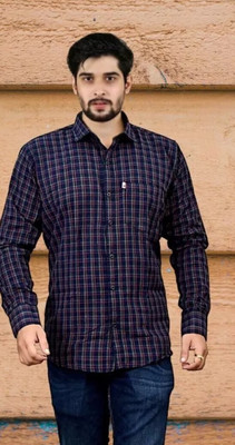 Arthz Fashion Trend Men Checkered Casual Blue Shirt