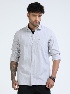 U.S. Pitchers Men Striped Casual Grey Shirt