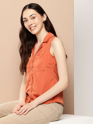 encore by INVICTUS Women Solid Casual Red Shirt