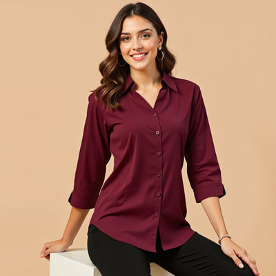 kaarchop Women Solid Formal Maroon Shirt