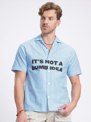 Kook N Keech Men Striped Casual Blue Shirt