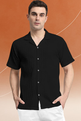 A Dearise Trend Men Self Design Casual Black Shirt