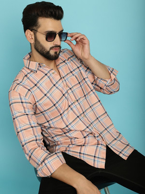 AEW DESIGNS Men Checkered Casual Pink Shirt