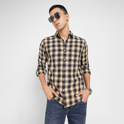 SF Jeans by Pantaloons Men Checkered Casual Black Shirt