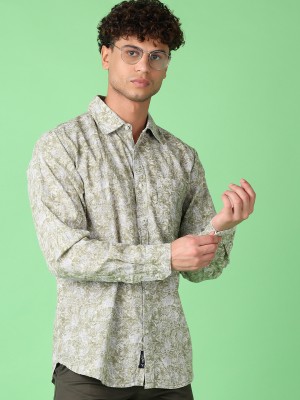 V-MART Men Floral Print Casual Green Shirt