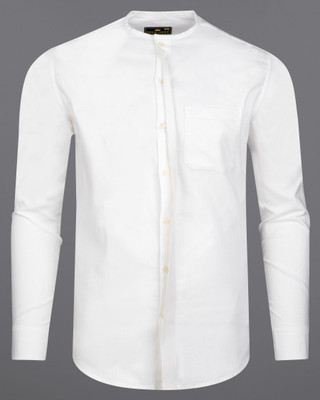 french crown Men Solid Casual White Shirt