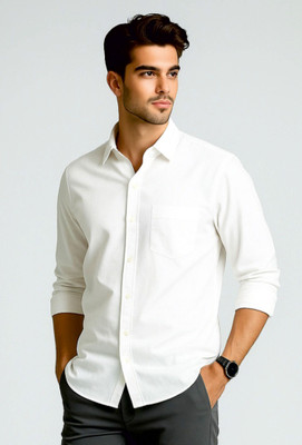 uth republic Men Solid Casual White Shirt