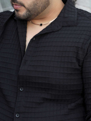 Kadhare Fashion Men Solid Casual Black Shirt