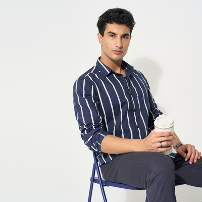 Peregrine by Pantaloons Men Striped Casual Blue Shirt