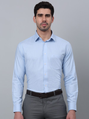 CANTABIL Men Self Design Formal Light Blue, White Shirt