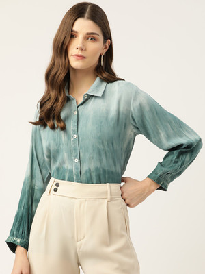 PinkTribe Women Dyed/Ombre Casual Green Shirt