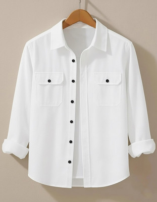 DIMMY Men Solid Casual White Shirt