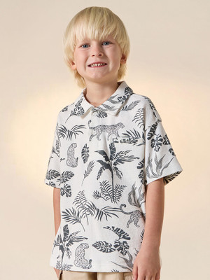 JUNIORS by Babyshop Boys Printed Pure Cotton Regular T Shirt(Beige, Pack of 1)