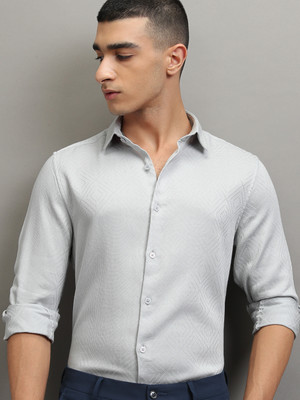 HIGHLANDER Men Self Design Formal Grey Shirt