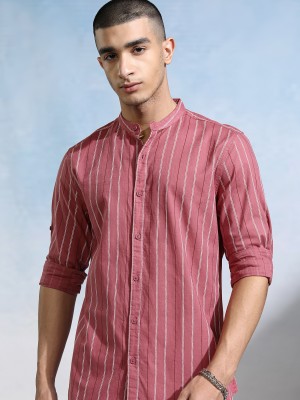 HIGHLANDER Men Striped Casual Red Shirt