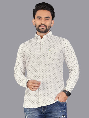 Stellalifestyle Men Printed Casual White Shirt