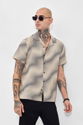 Snitch Men Printed Casual Beige Shirt