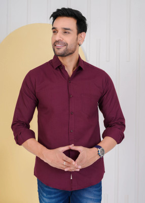 ShirtandTees Men Solid Casual Maroon Shirt