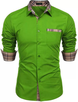 VINOD SINGHAL Men Solid Casual Green Shirt