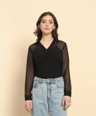 TREND ARREST Women Self Design Casual Black Shirt