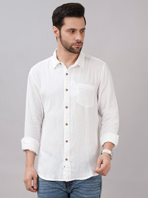 Sand Dunes Men Solid Casual White Shirt