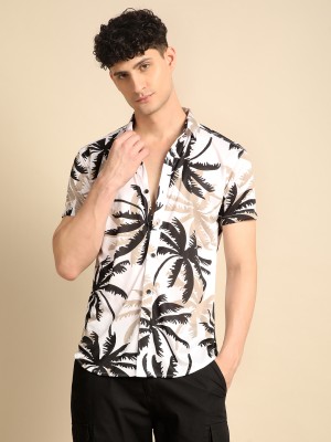 Voroxy Men Printed Casual Beige Shirt