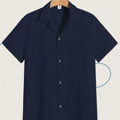 Jenil Fashion Men Self Design Casual Dark Blue Shirt