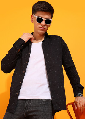 Surhi Men Polka Print Casual Black Shirt