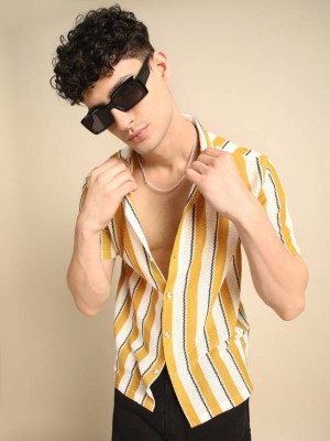 JAANA FASHION HUB Men Striped Casual Yellow Shirt