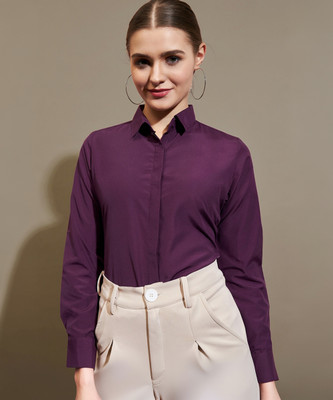 METRONAUT Women Solid Formal Purple Shirt