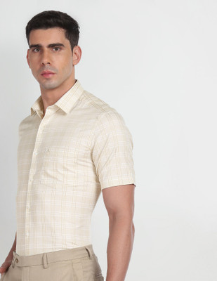 ARROW Men Checkered Formal Cream, White Shirt